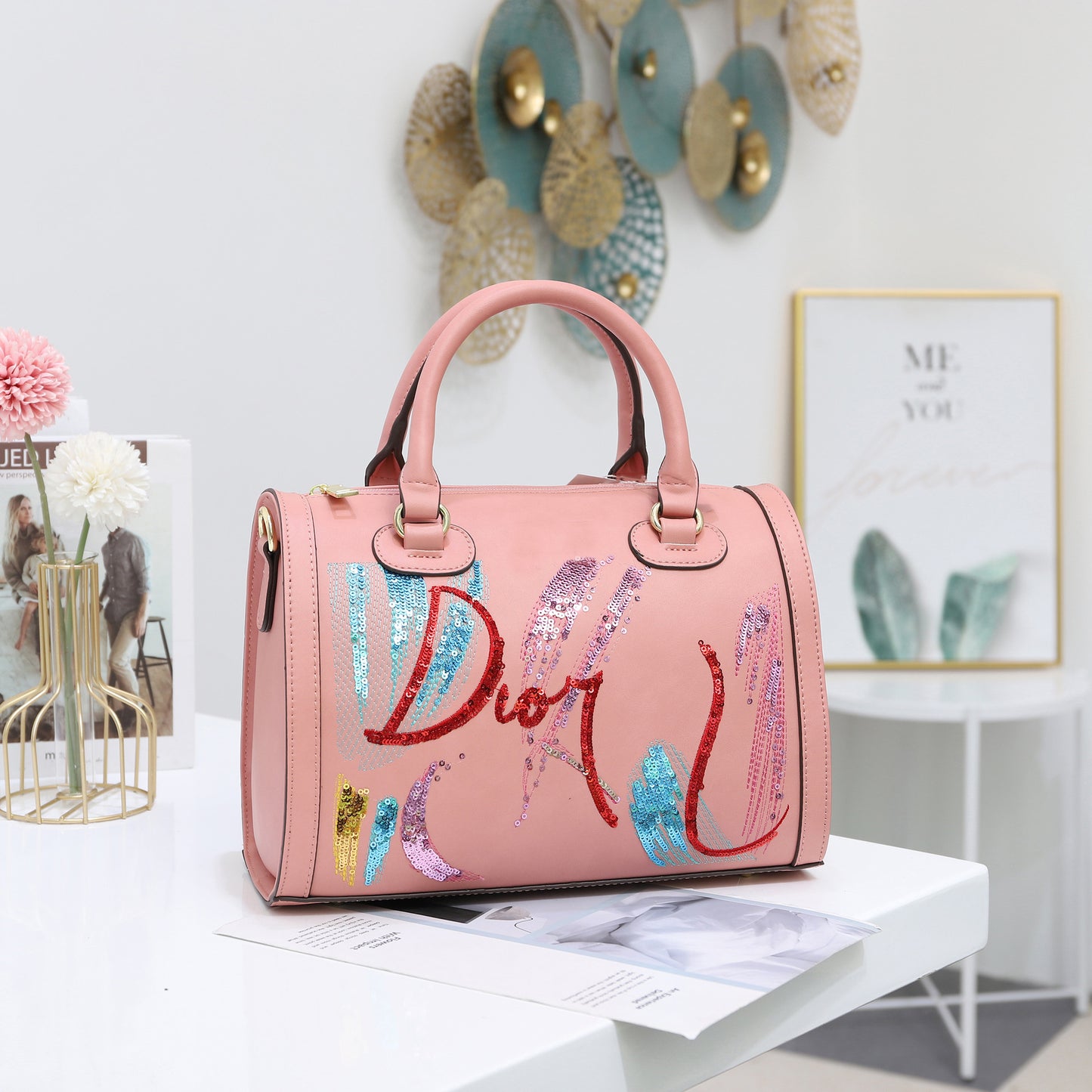 Sac à bandoulière portable tendance avec broderie à paillettes pour femme