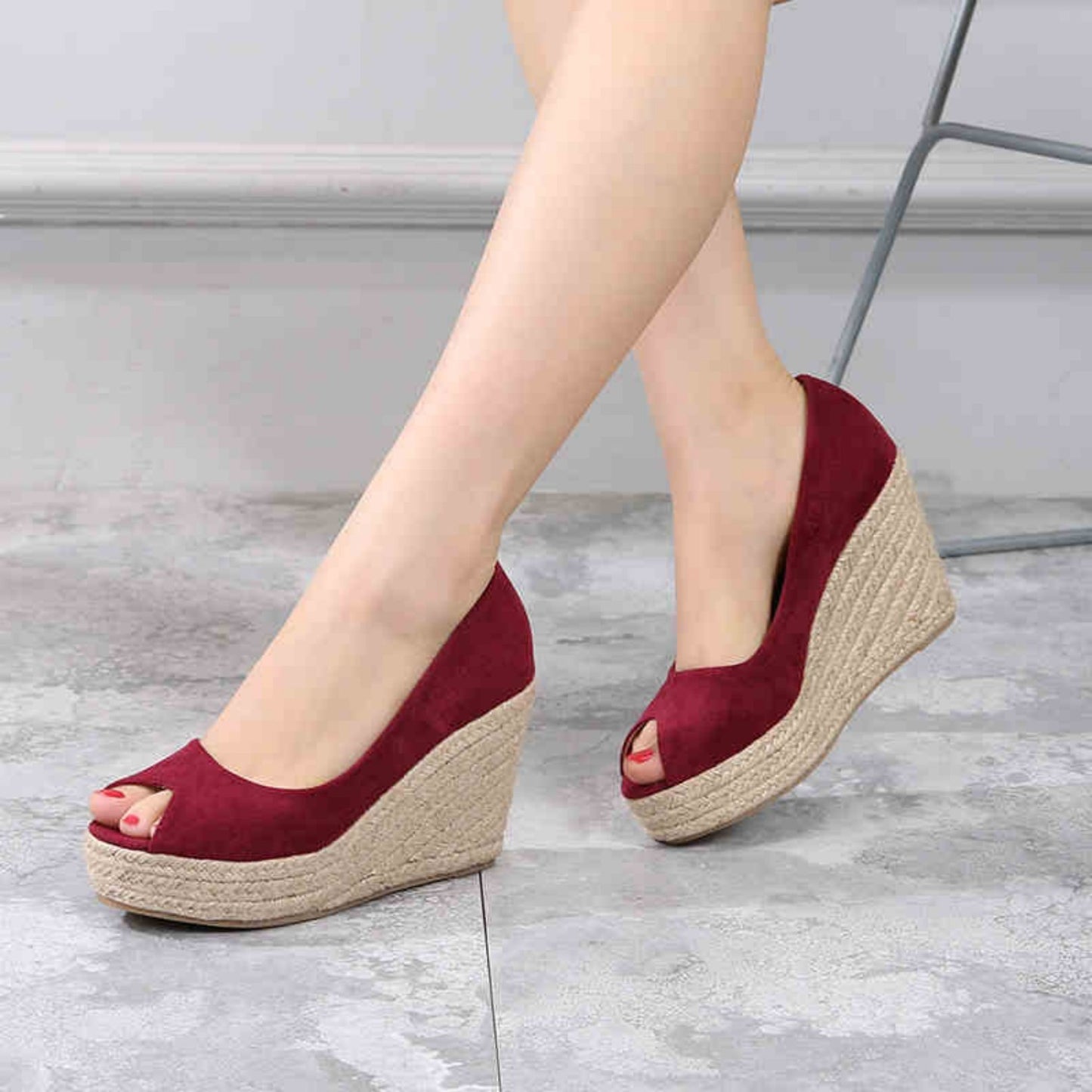 Korean Spring And Autumn Slope Heel Fish Mouth Shoes