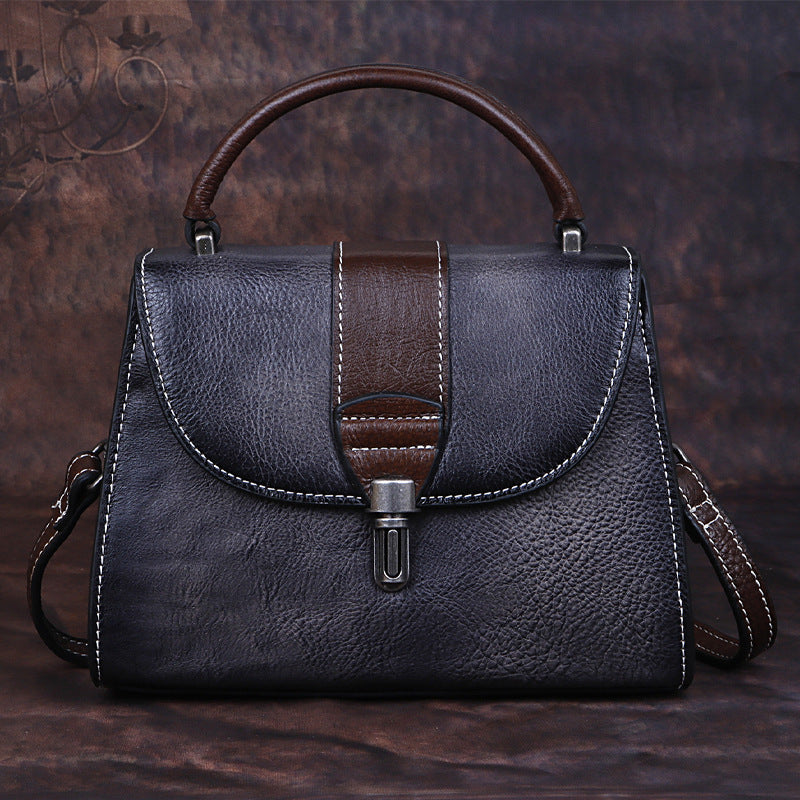 Top Layer Cowhide Fashion Small Bag Retro Style Rubbed Color