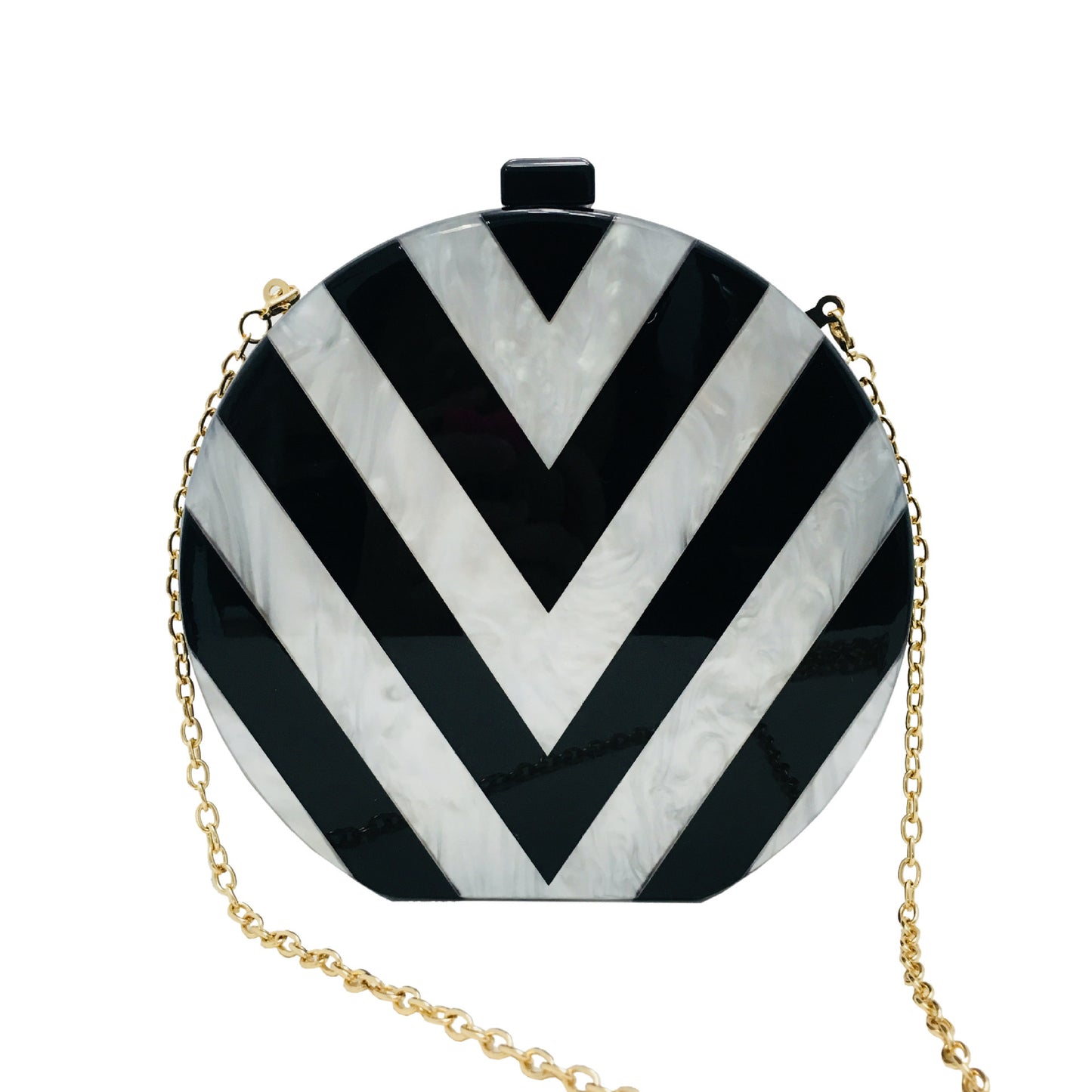 Black And White Geometric Stitching Acrylic Clutch