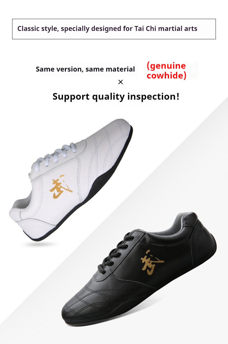 Chaussures d'entraînement professionnelles en cuir véritable pour hommes Chaussures d'arts martiaux Tai Chi