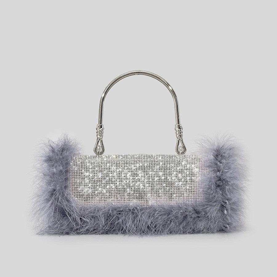 New Mink Fur With Diamonds Dinner Bag