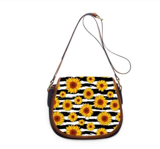 Bolso de hombro de piel con estampado de girasoles para mujer