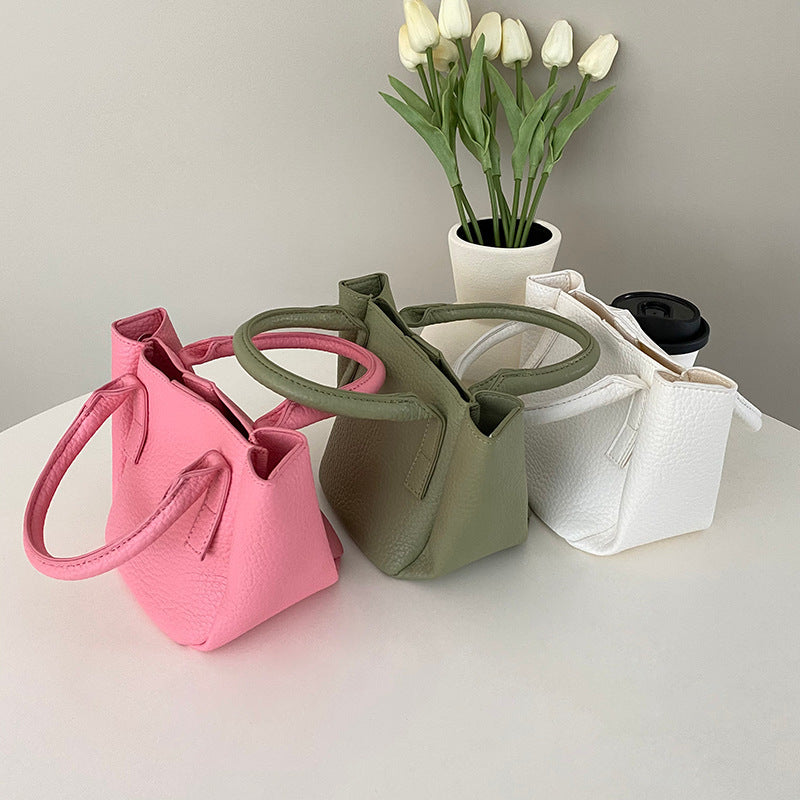 Litchi Soft Leather Solid Crossbody Basket Bucket Bag