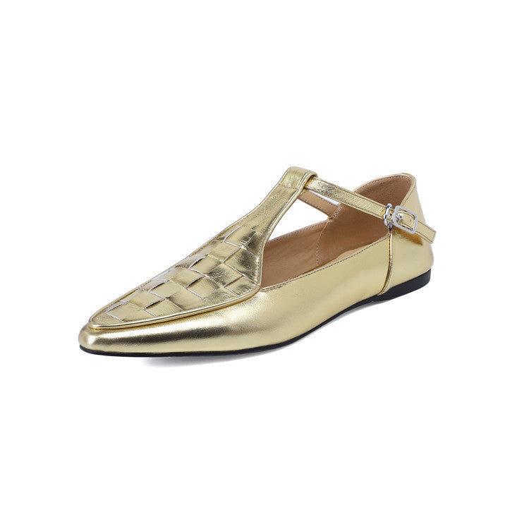 Fashion Pointed Flat Gold Leather Shoes