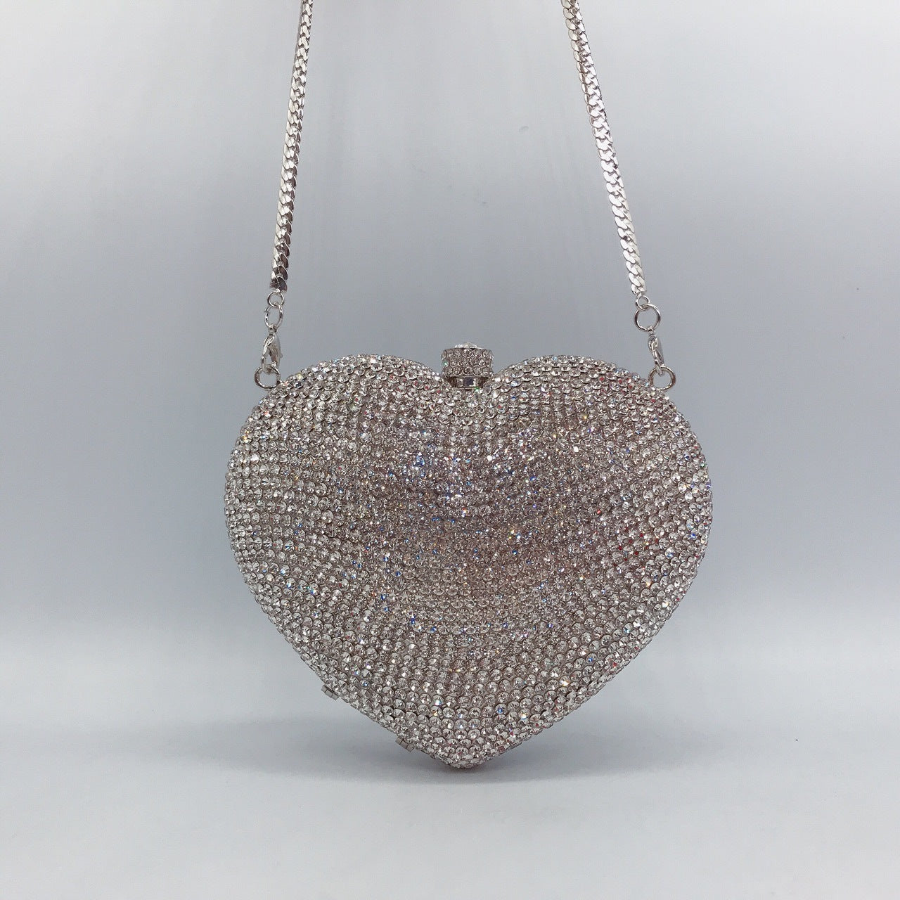 Bolso de mano para mujer con cristales en forma de corazón y diamantes de color liso