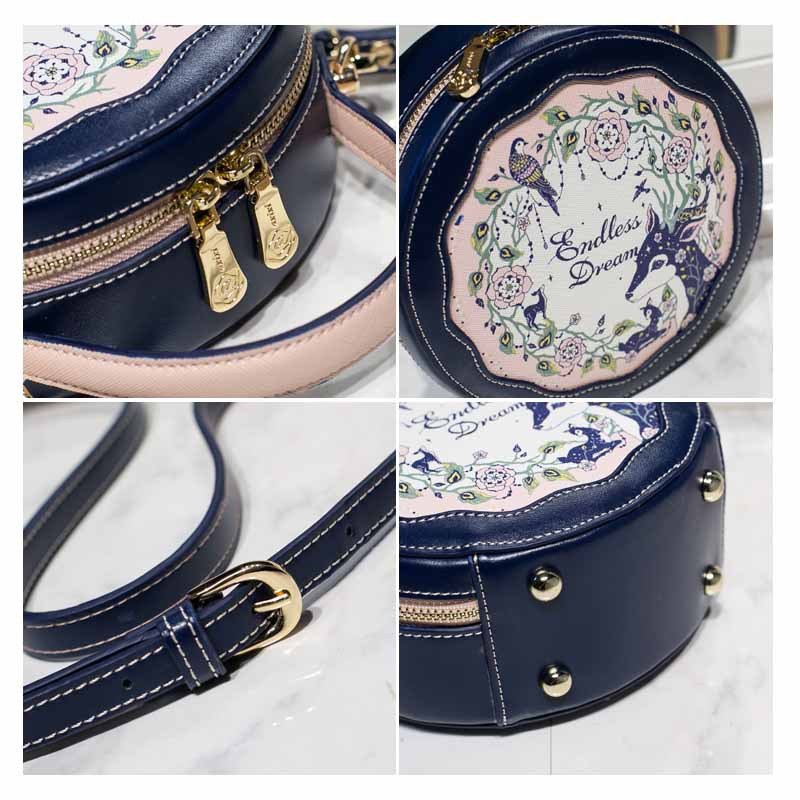 Nouveau petit sac rond à imprimé fleuri fauve de couleur contrastante