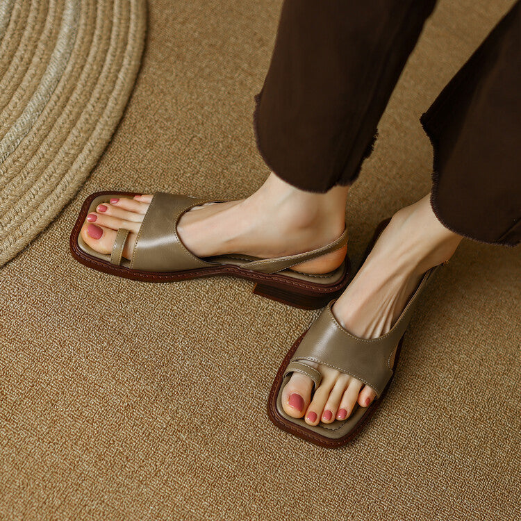 Chaussures à bout ouvert et à boucle pour femmes, décontractées, à la mode, entièrement en cuir