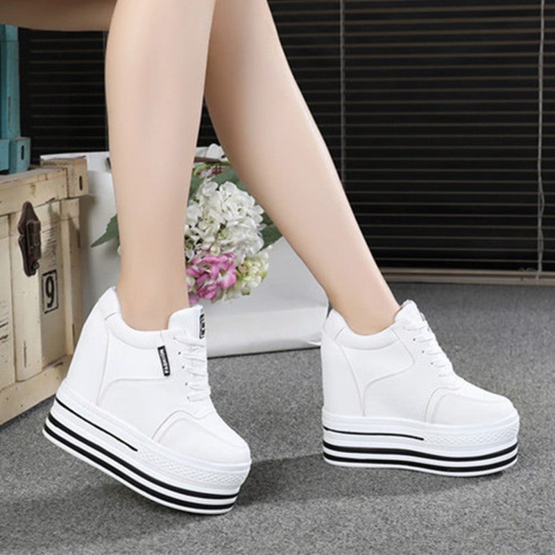 Inner Height Increase 12cm Shoes Women's Thick Sole Lace Up