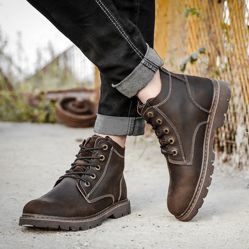 Vintage Men's Leather Boots Worke High-top Shoes