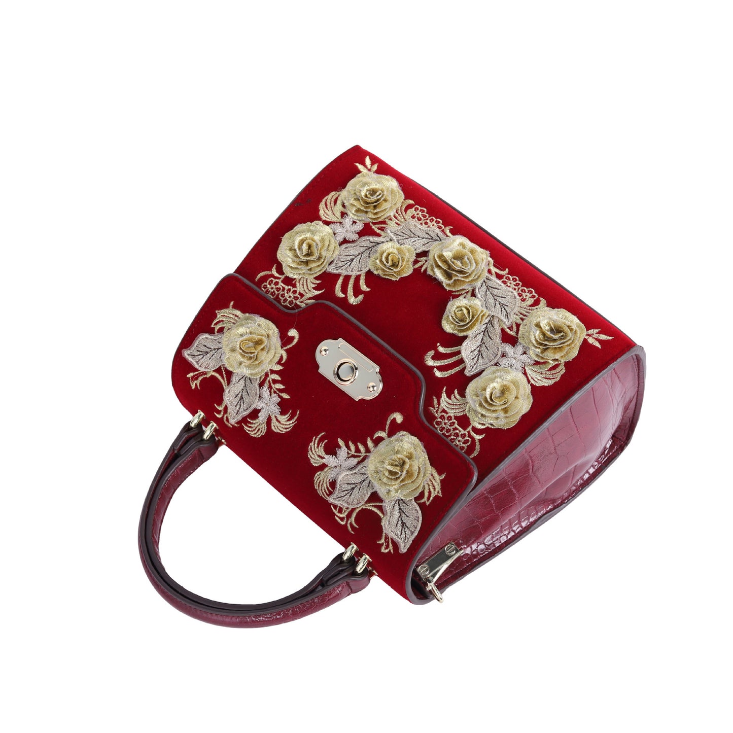 Sac messager portable à fleurs brodées pour femme