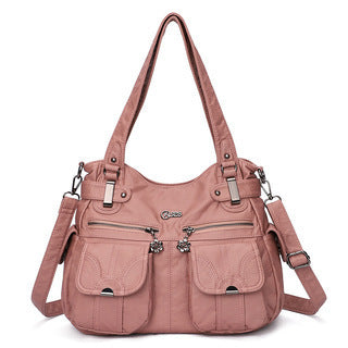 Bolso bandolera portátil de cuero suave para mujer, moderno, con bolsillo con cremallera, suave, informal