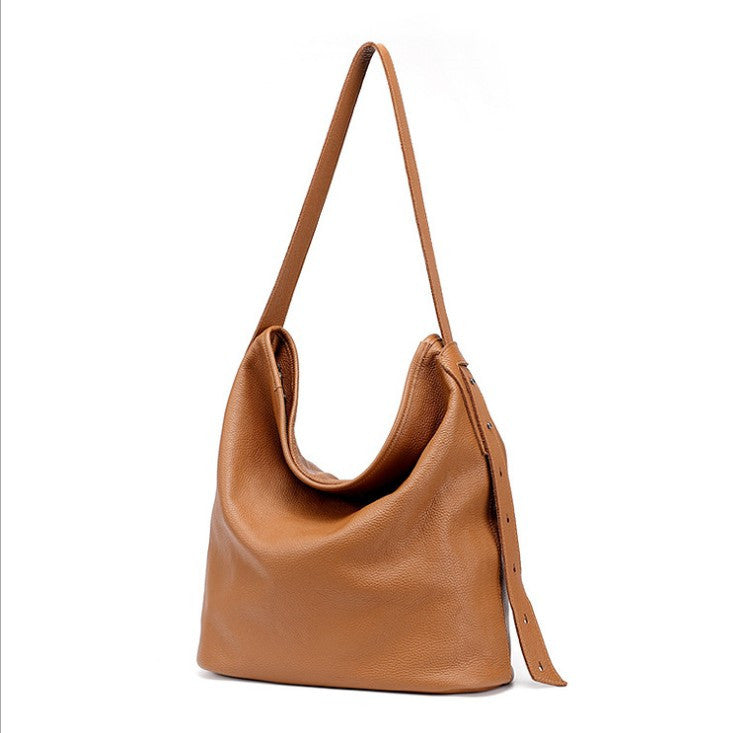 The First Layer Of Cowhide Simple All-match Bucket Bag Shoulder Messenger Leather