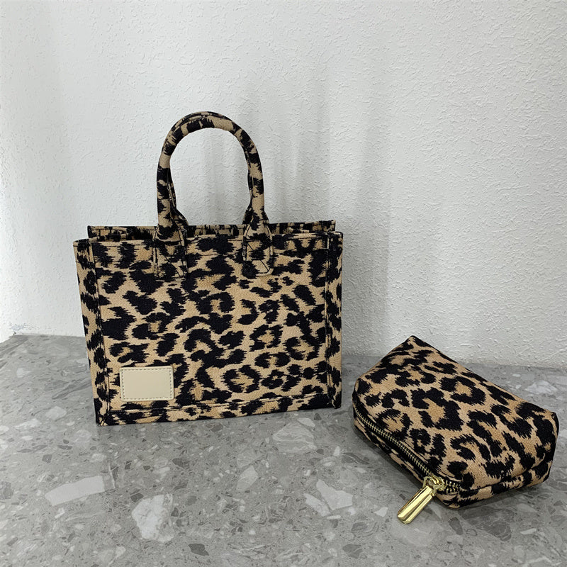 Bolso de mano con estampado de leopardo, de lona, ​​con correa ancha para el hombro, práctico bolso de hombro