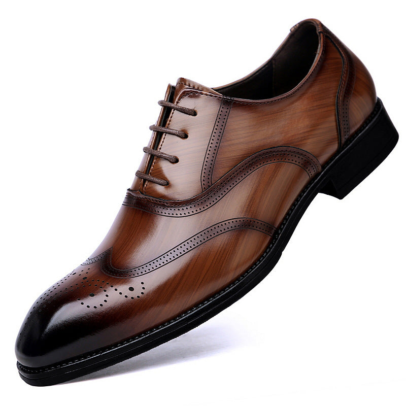 Zapatos formales de cuero para hombre británicos, con punta puntiaguda y cordones