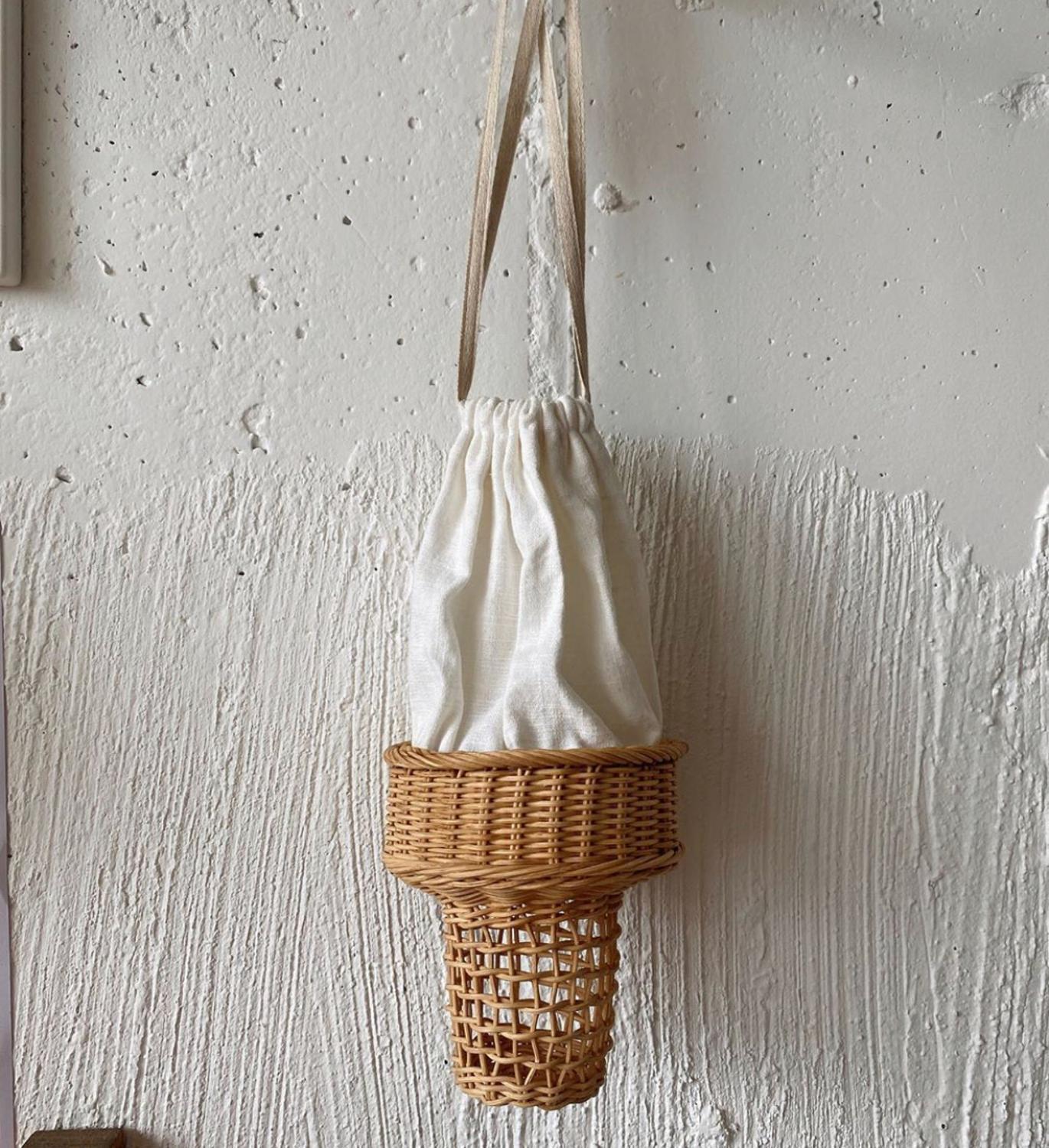 Bolsa tejida de ratán con forma de helado para accesorios de tiro