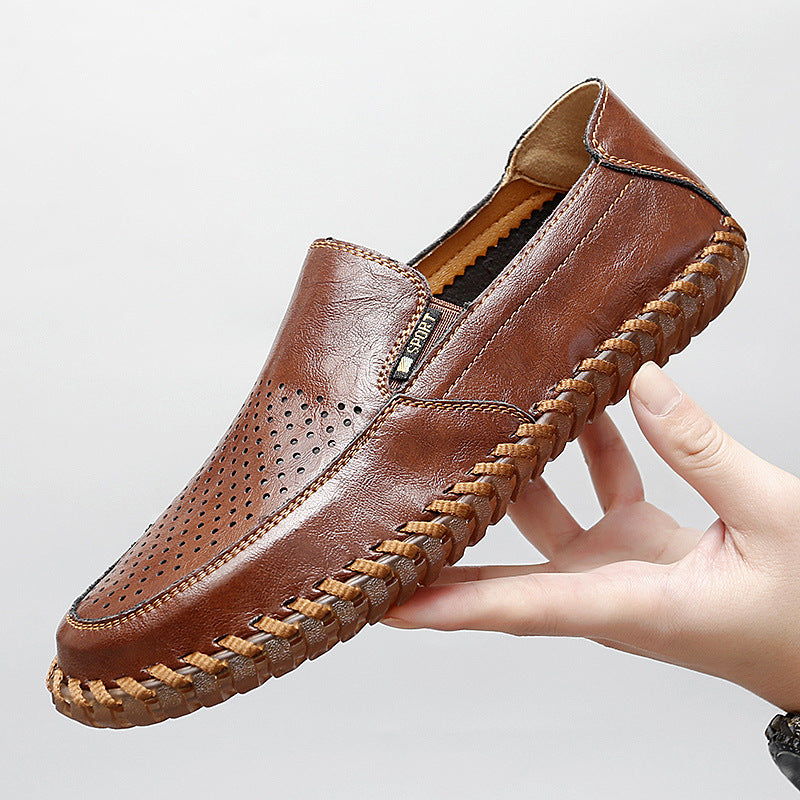 Chaussures pour hommes grande taille en cuir authentique respirant creux