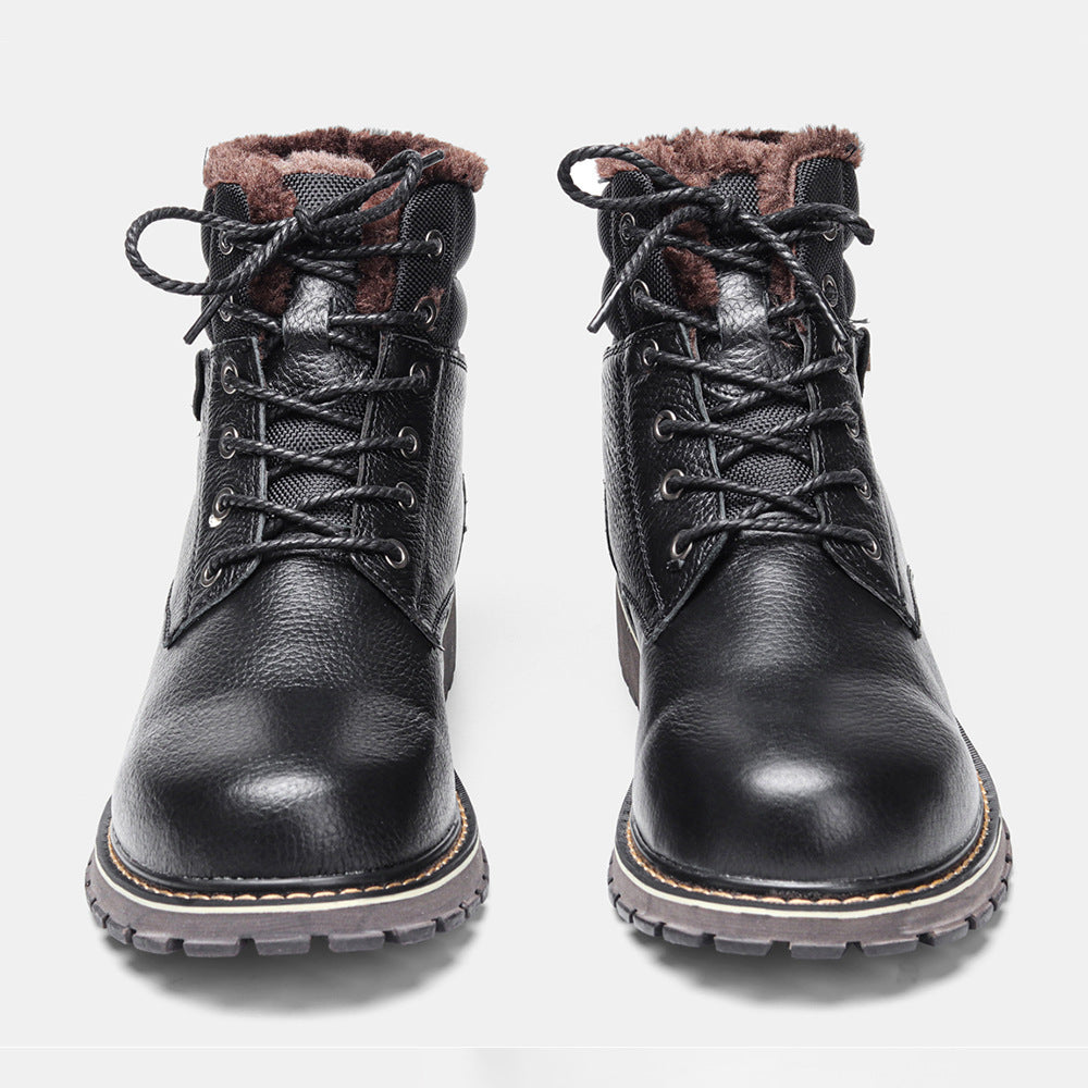 Botas de nieve de piel auténtica con forro polar para hombre de talla grande