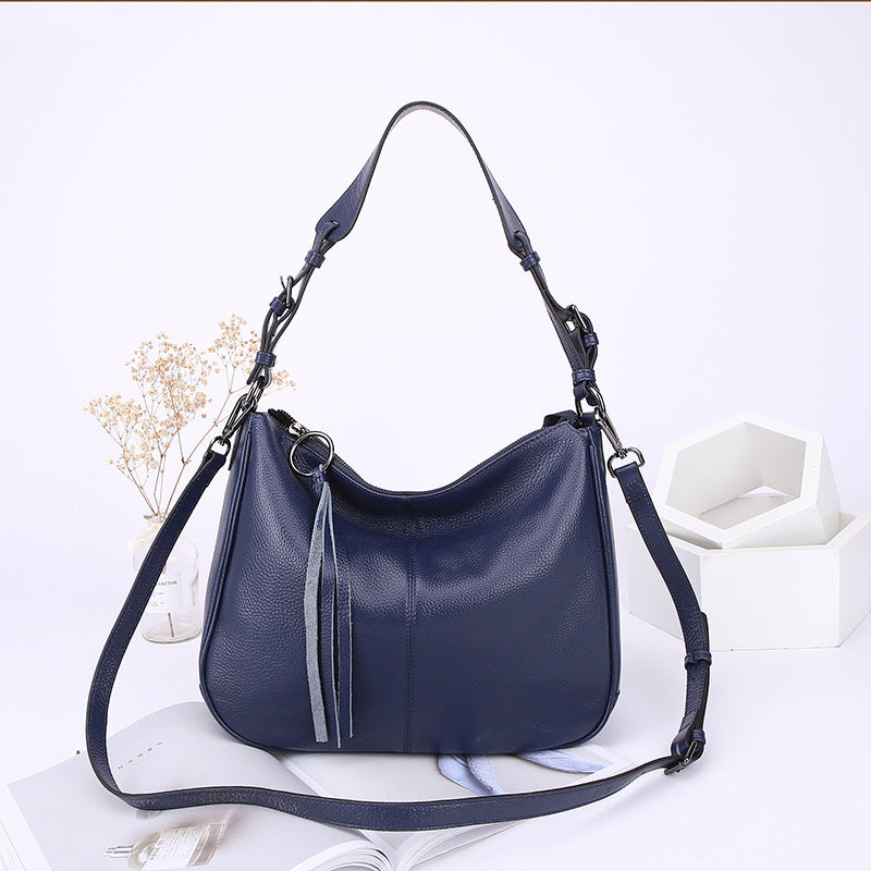 Genuine Leather Women's Top Layer Cowhide Tassel Tote Bag