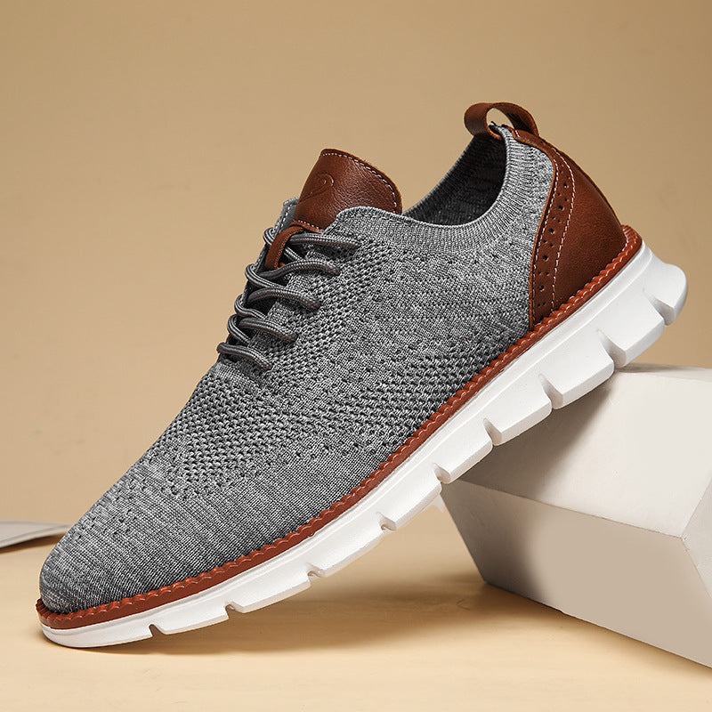 Chaussures décontractées pour hommes de style britannique Brogue, baskets légères et respirantes à la mode avec surface tissée volante