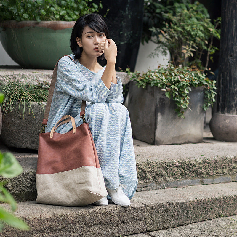 Bolso bandolera de un solo hombro, bolso de tela grande y portátil para mujer