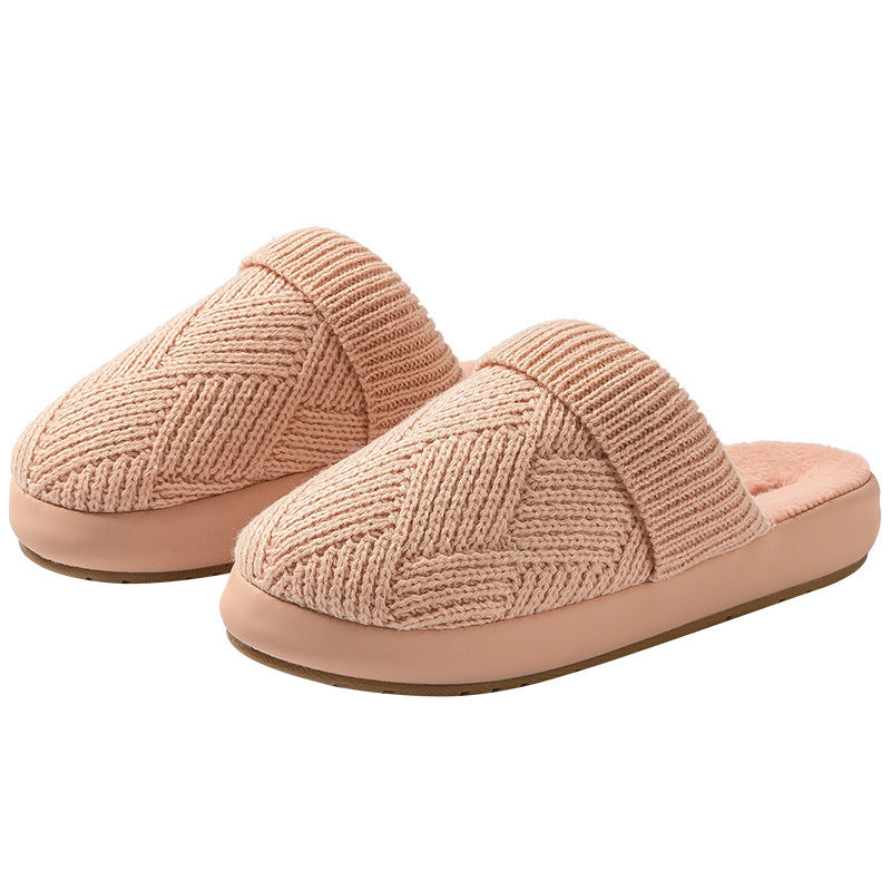 Yuangang Wool Cotton Slippers Women's Fleece-lined Thermal Indoor Floor Thick Bottom Non-slip Household Men's Winter