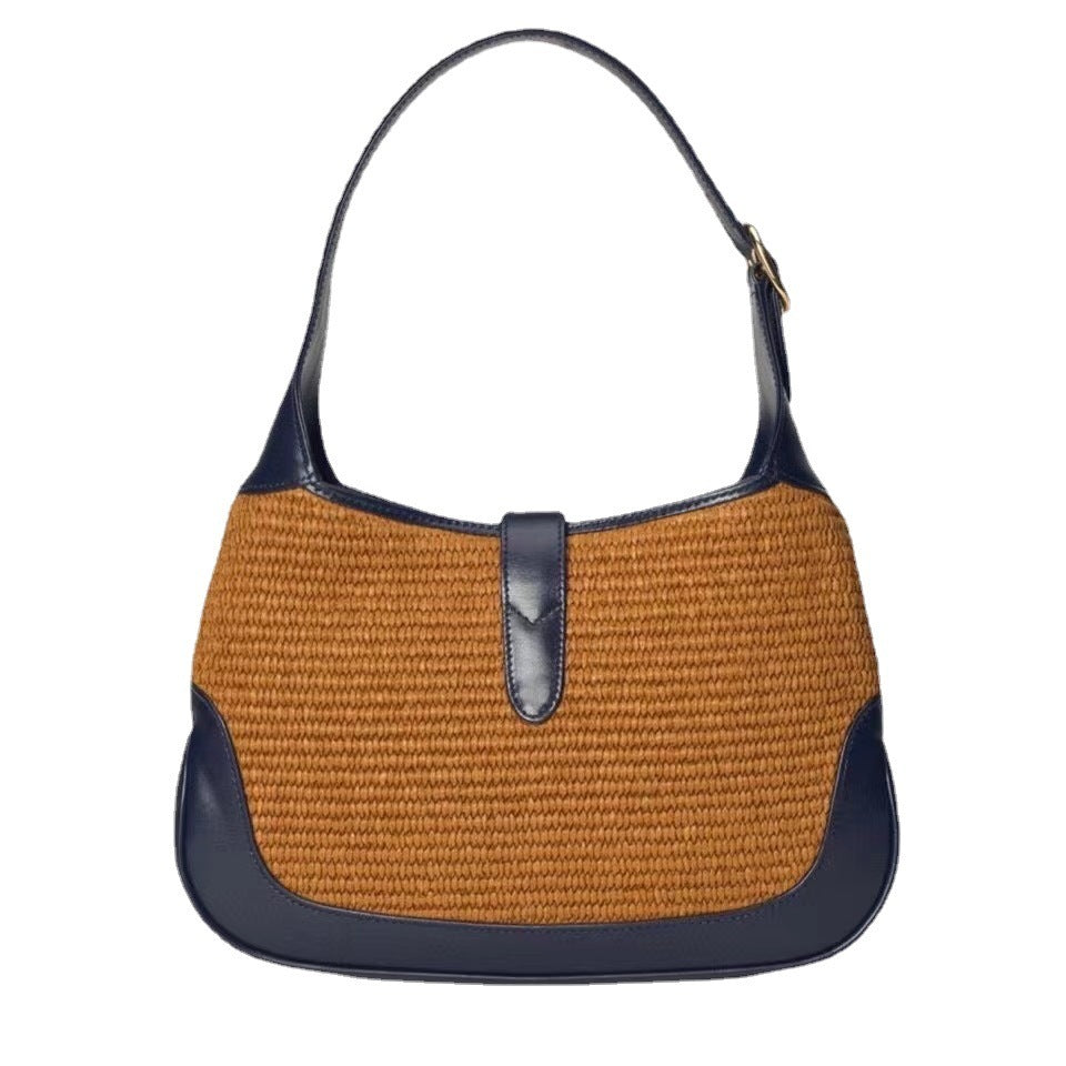 New All-match Straw Woven Bag Retro Saddle Bag Woven Armpit Handbag Fashion One-shoulder Messenger Handbag