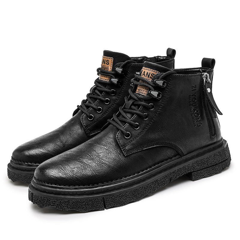 Botas de cuero para hombre, botas de trabajo británicas, impermeables