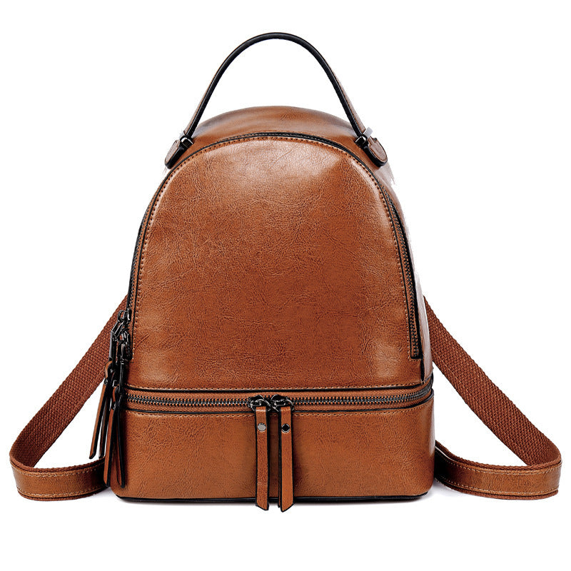 Fashion Temperament Gentle Leather Backpack Fashion Oil Wax Cowhide