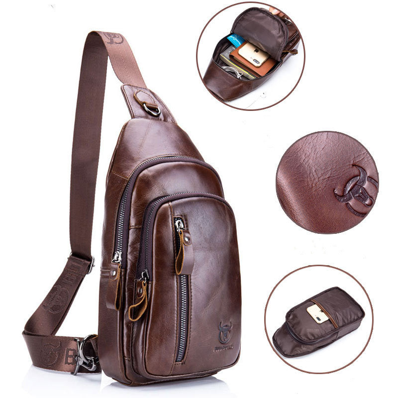 Bolso bandolera de cuero para hombre, de piel de vaca, de capa superior, moderno, multifuncional