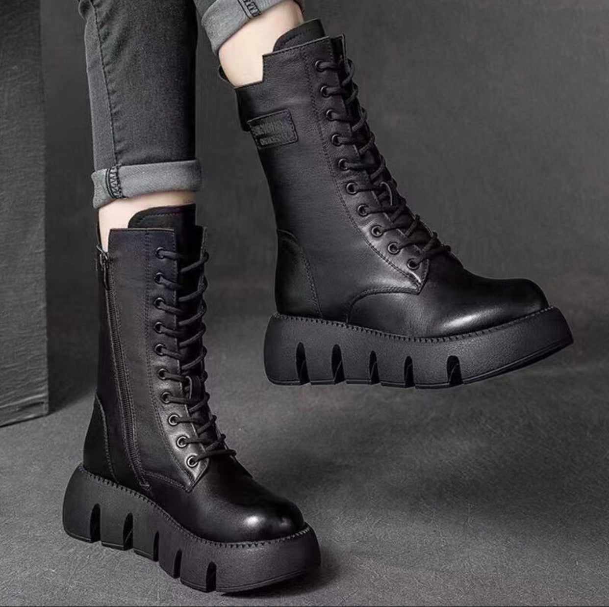 Botas de charol estilo retro estilo británico cómodas de tacón bajo con forro polar para otoño e invierno