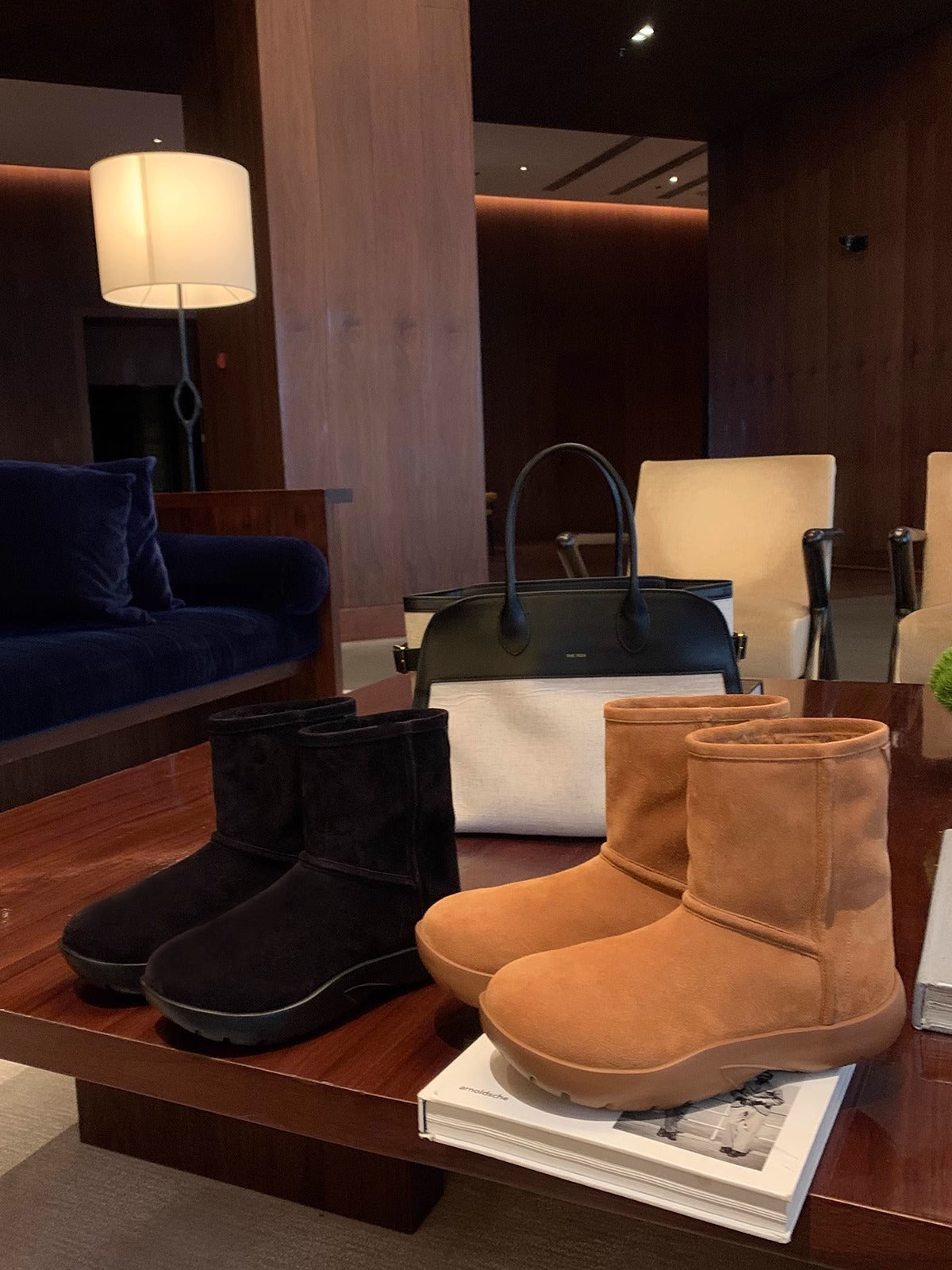 Bottes de neige à plateforme en cuir véritable avec doublure en polaire pour femmes