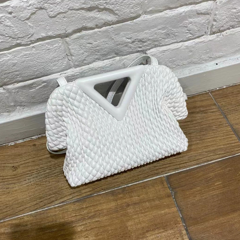 Sac à main en cuir pour femme en forme de nuage, triangle inversé froissé et brodé