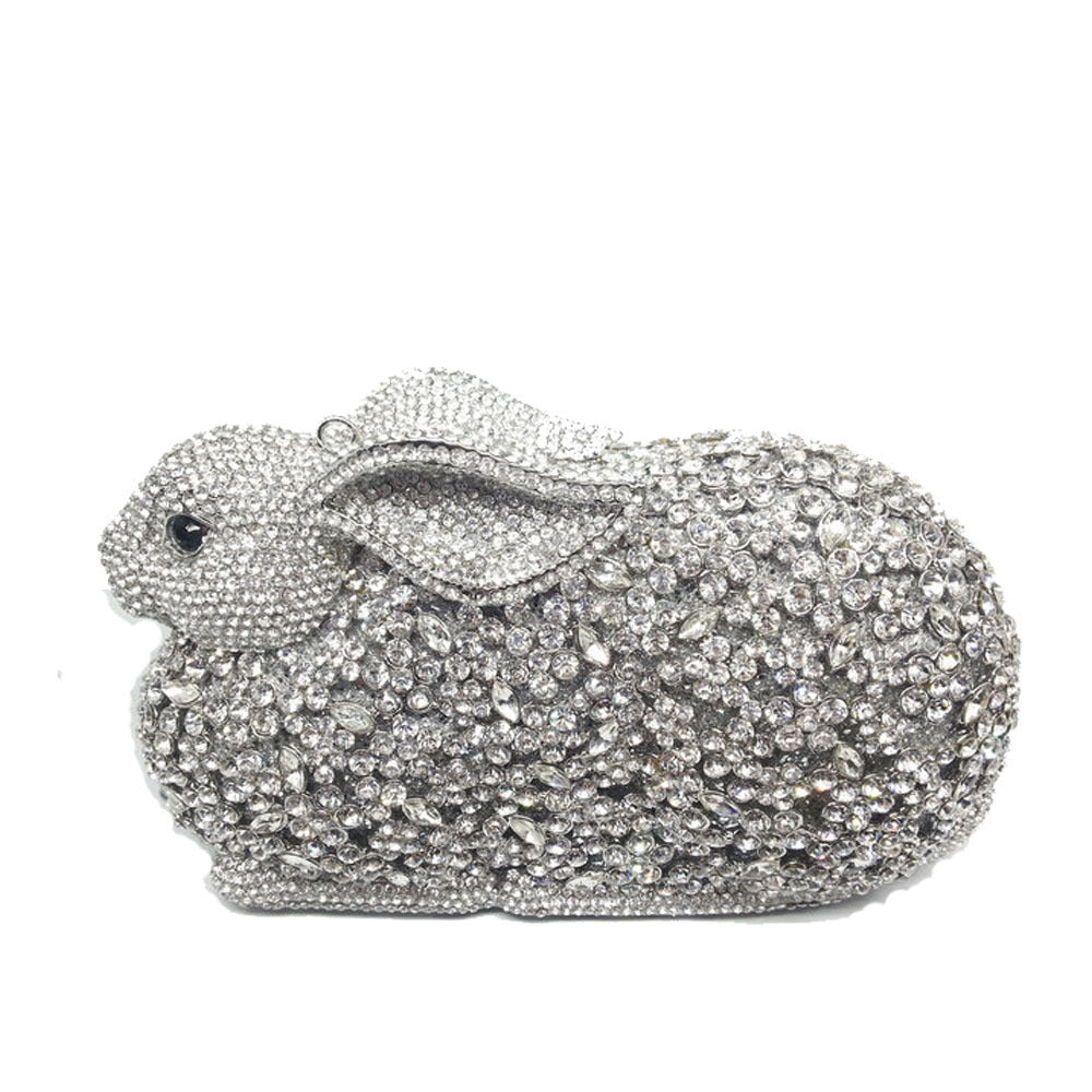 Sac de soirée européen et américain en métal avec diamants et pierres précieuses en forme de lapin