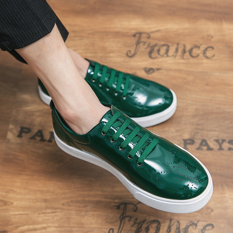 Patent Leather White Men's Green Leather Shoes