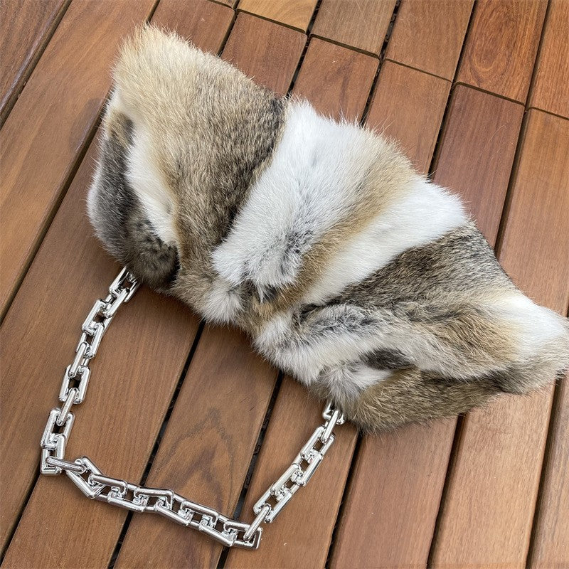 Sac à bandoulière pour femme en poils de lapin de vison assortis à la couleur nuage