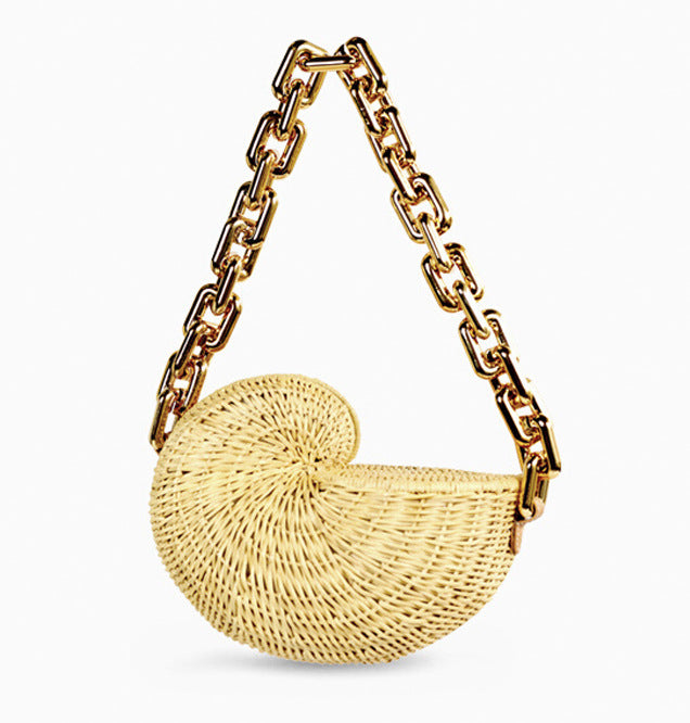 Shell Shaped Rattan Personalized Chain Shoulder Bag