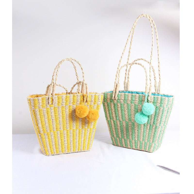 Korean Version Of The Hair Ball Straw Seaside Holiday Beach Hand-held One-shoulder Women's Bag