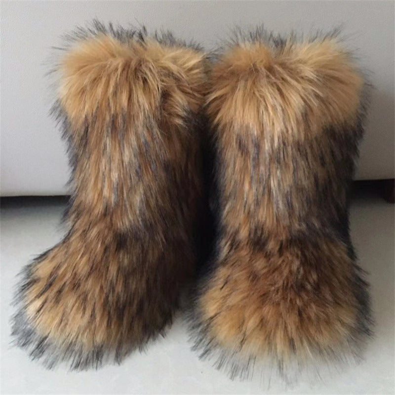 Botas de nieve de piel de zorro y perro mapache