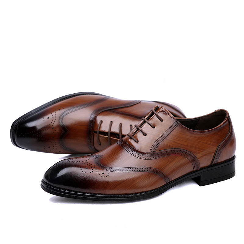 Zapatos formales de cuero para hombre británicos, con punta puntiaguda y cordones