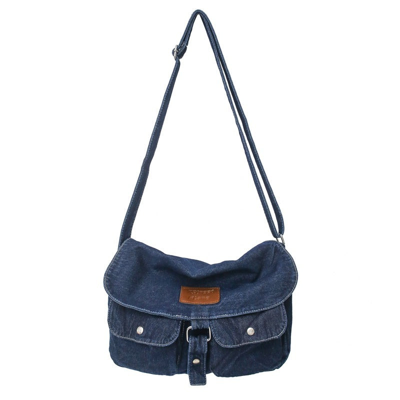 Pure Color Washed Denim Canvas Bag