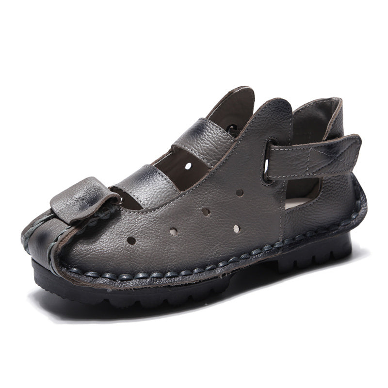 Sandalias planas antideslizantes de piel para mujer, talla grande, suela blanda