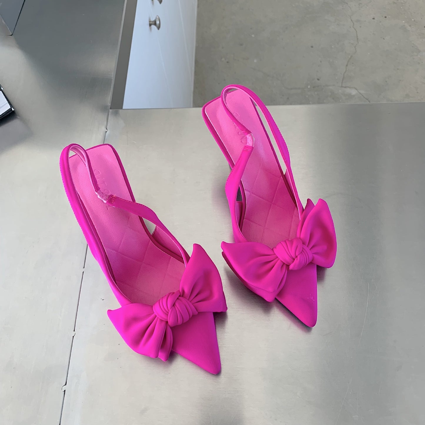 Pointed Toe Bow Stiletto Microfiber Heels