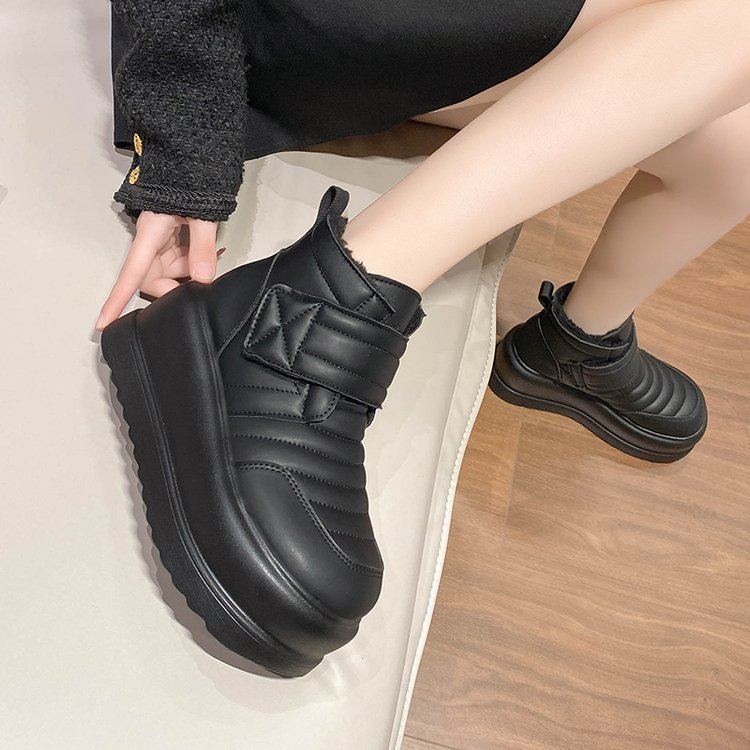 Thick-soled Platform Non-slip Plus Fleece Solid Color Women's Shoes