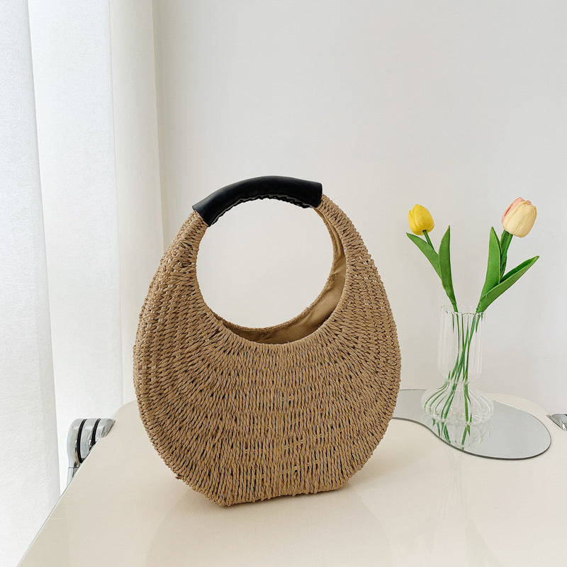 Fashion Oval Simple Rattan Moon Handbag