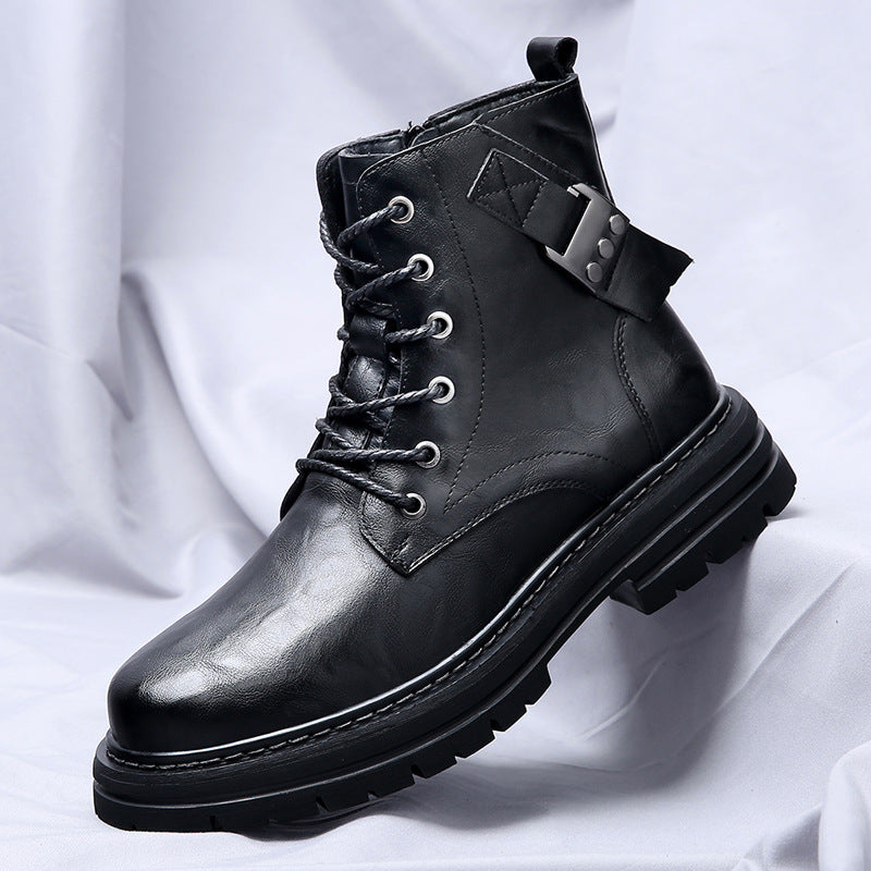 Autumn And Winter Cowhide Casual Men's Boots Thick Bottom Round Toe Warm