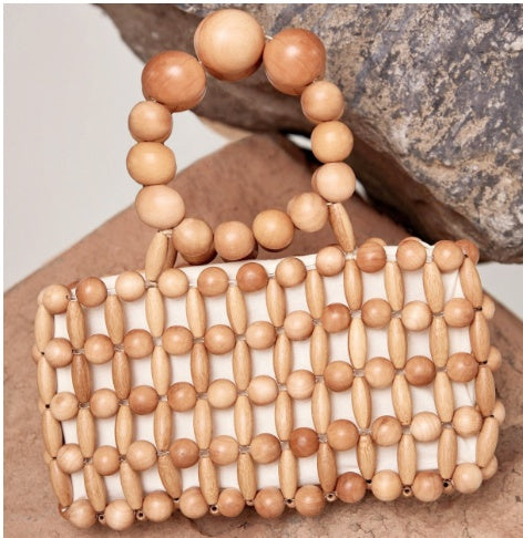 Woven Girl From Natural Wood Beads Handbag