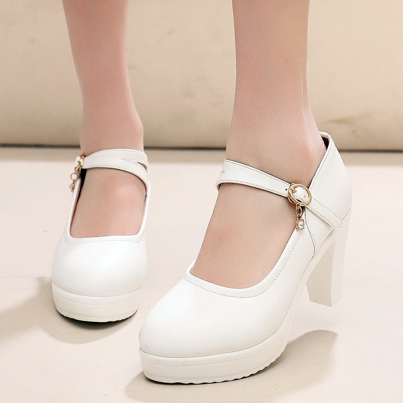 Round Toe Shallow Mouth High Heel Thick Bottom Waterproof Platform Shoes