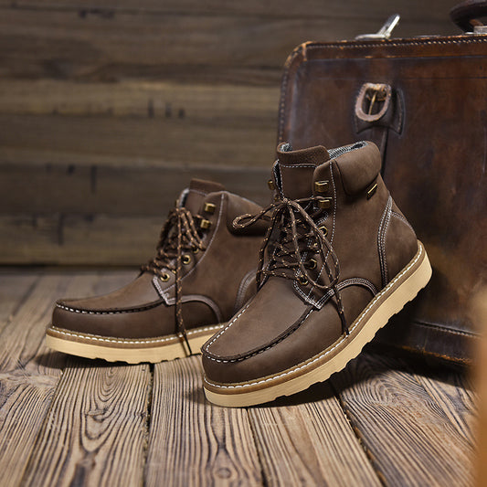 Botas de trabajo de cuero genuino de caña alta de moda informal británica para hombre