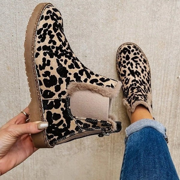 Botas de ante con estampado de leopardo cálidas y para el tiempo libre para mujer